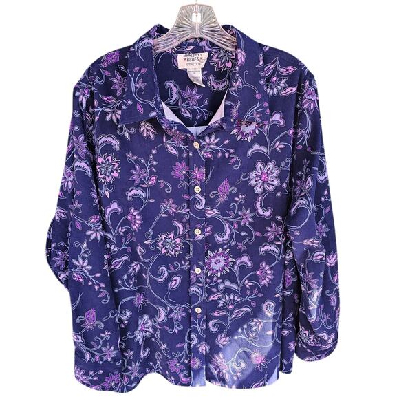 MS Blues Y2K Womens Plus 1X Floral Purple Button Up Shirt Suede Feel Fairy - Picture 1 of 4